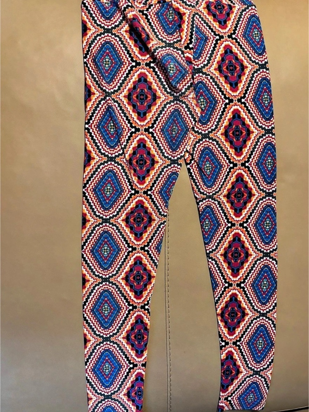 LuLaRoe Geometric Aztec Diamond Print Leggings Blue & Red